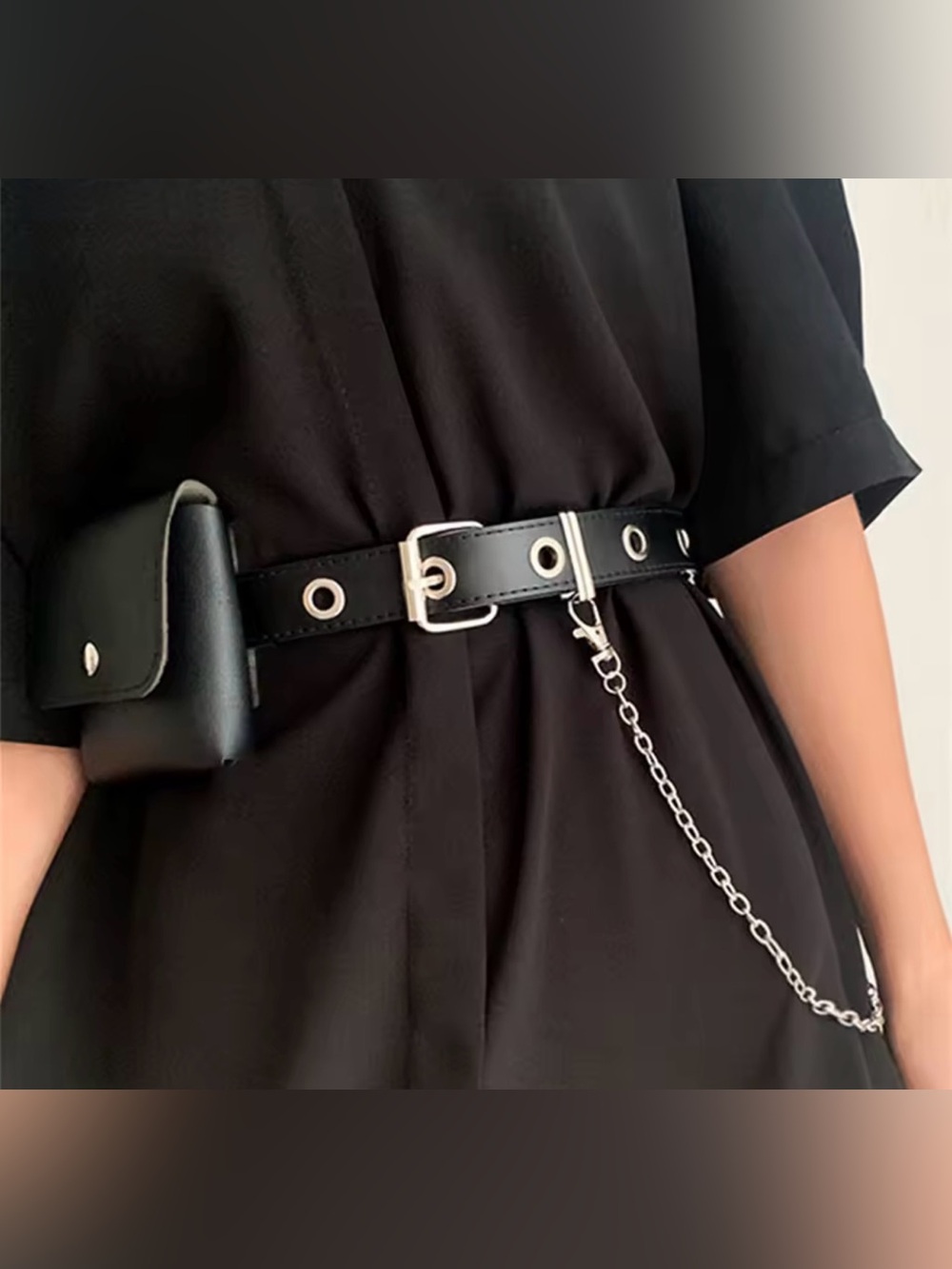Black Crossbody Chain Bag with Silver Hardware - Picture 4 of 11